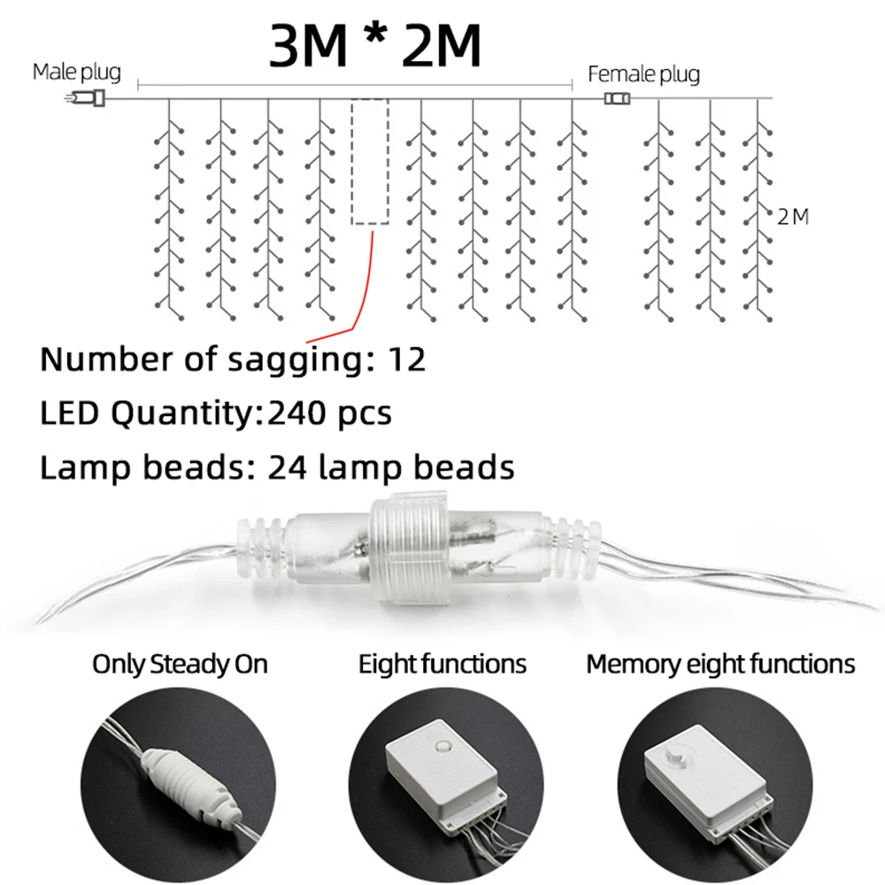 Rideau Lumineux LED de Glaçons, Guirlandes de Noël, Dégradé, 220V, Prise UE, ixde Festival Étoilée, Décoration Lumineuse Extérieure Étanche