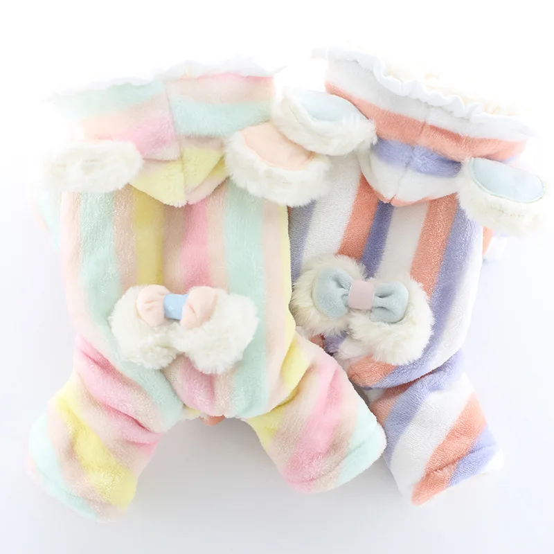 

Color Stripes Dog Jumpsuit Thicken Warm Dog Clothes Winter Pet Coat Outfit Garment Puppy Yorkshire Poodle Schnauzer Clothing