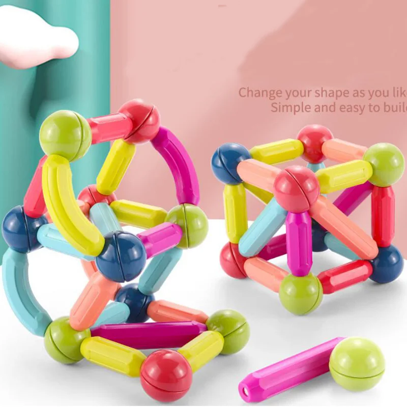 

Big size 3D DIY Magnetic Building Blocks Magnetic Designer Magnet Sticks & Metal Balls Brain Training Toys For Children