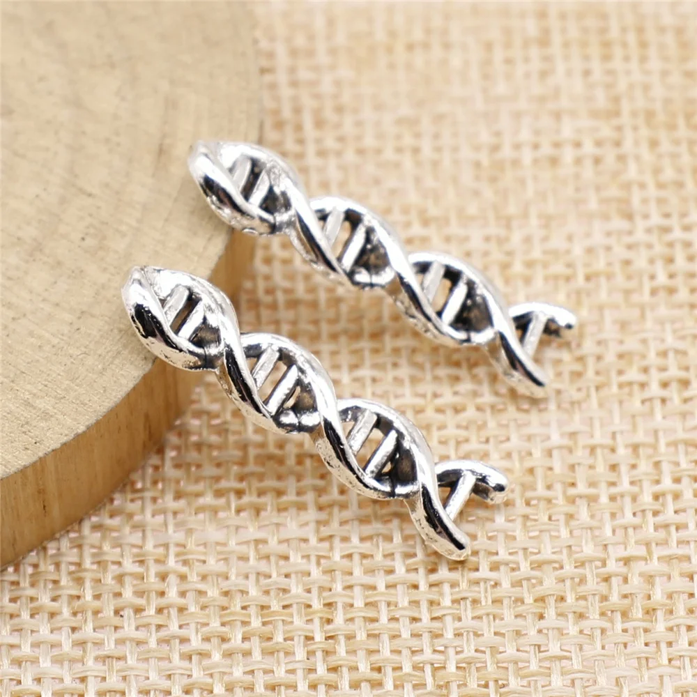 

free shipping 50pcs 7x28mm antique silver Double helix DNA charms diy retro jewelry fit Earring keychain hair card pendant