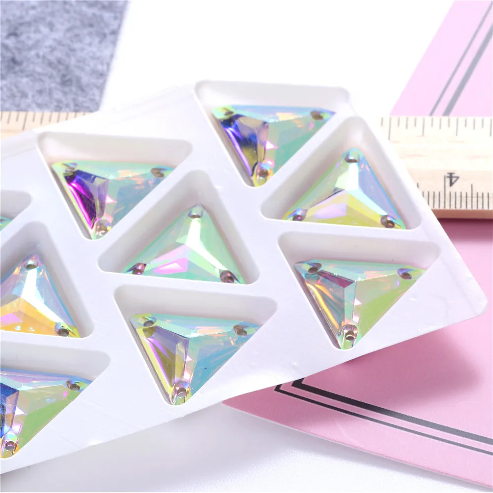 3 sizes Triangular Resin Sew on Rhinestone Crystal AB Silver Flatback Sewing Stone Strass for Clothing Accessories Shoes