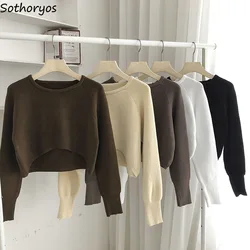 Pullovers Women O-neck Cropped Tops Autumn Winter Casual Loose Sweater Fashion Students All-match Knitwear Soft Korean Chic New