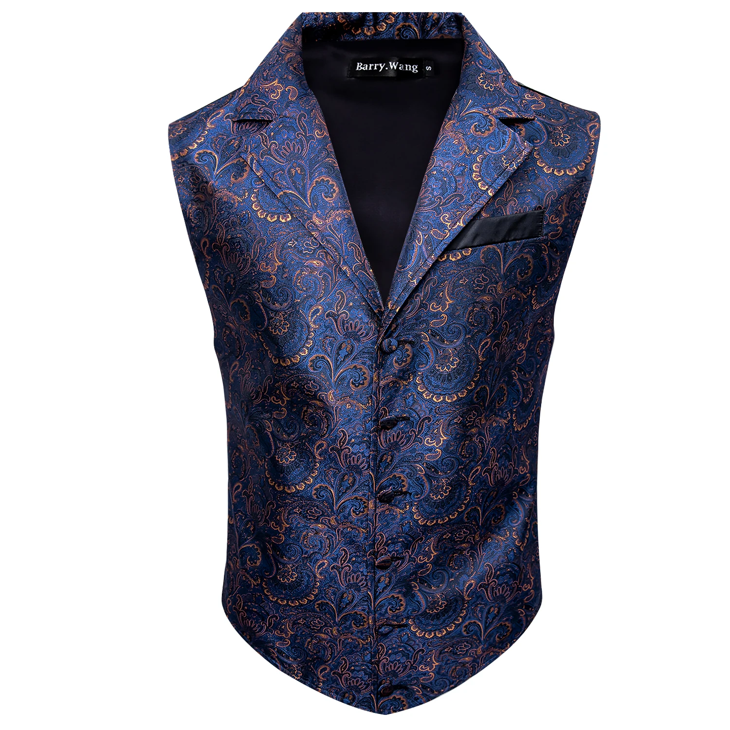 Barry.Wang Blue Paisley Herringbone Vest Coat Men Silk Suit Vest Single-Breasted Notched Lapel Waistcoat MD-2101