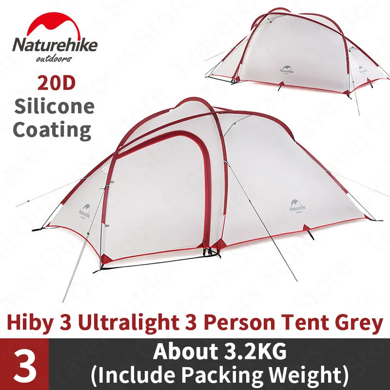 Naturehike Hiby3 Camping Tent 20D Nylon Ultralight Double Layer Outdoor Hiking PU3000mm Rainproof 3 Persons Portable Family Tent