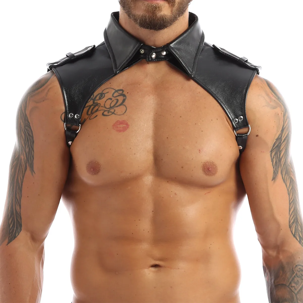 

Men Faux Leather Adjustable Body Chest Harness Halloween Party Cosplay Warrior Props Lapel Bondage Costume Adult Mens Clubwear