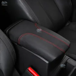 Black-red Line Car Accessories Microfiber Leather Center Console Lid Armrest Box Cover Trim For Nissan X-Trail Rogue 2014 - 2020