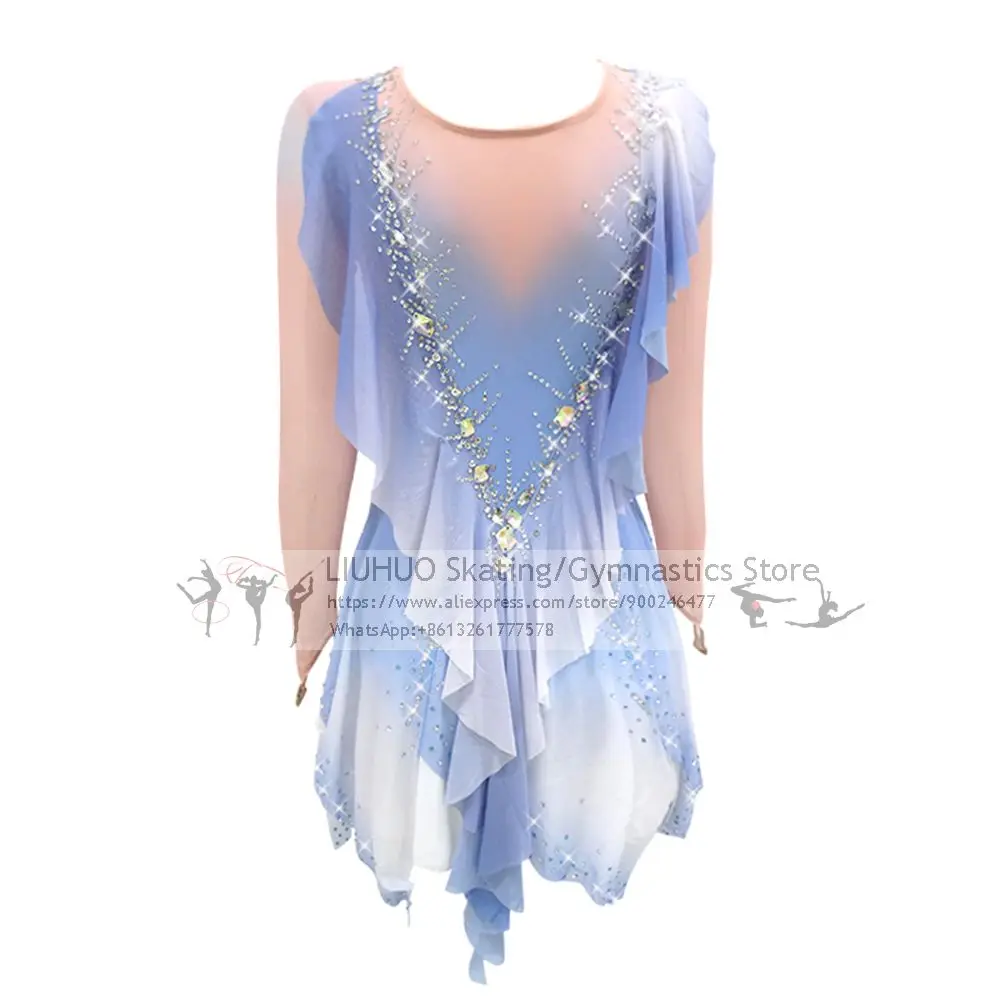 Ice Skating Dress Girls Gradient Spandex Elastane High Elasticity Competition Skating Wear Handmade Jeweled Rhinestones