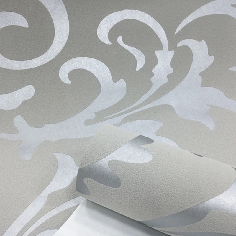 Victorian Damask Embossed Wallpaper Roll, Wall Coverings, Silver Floral, Luxury, Loquat Leaf, Home Decor