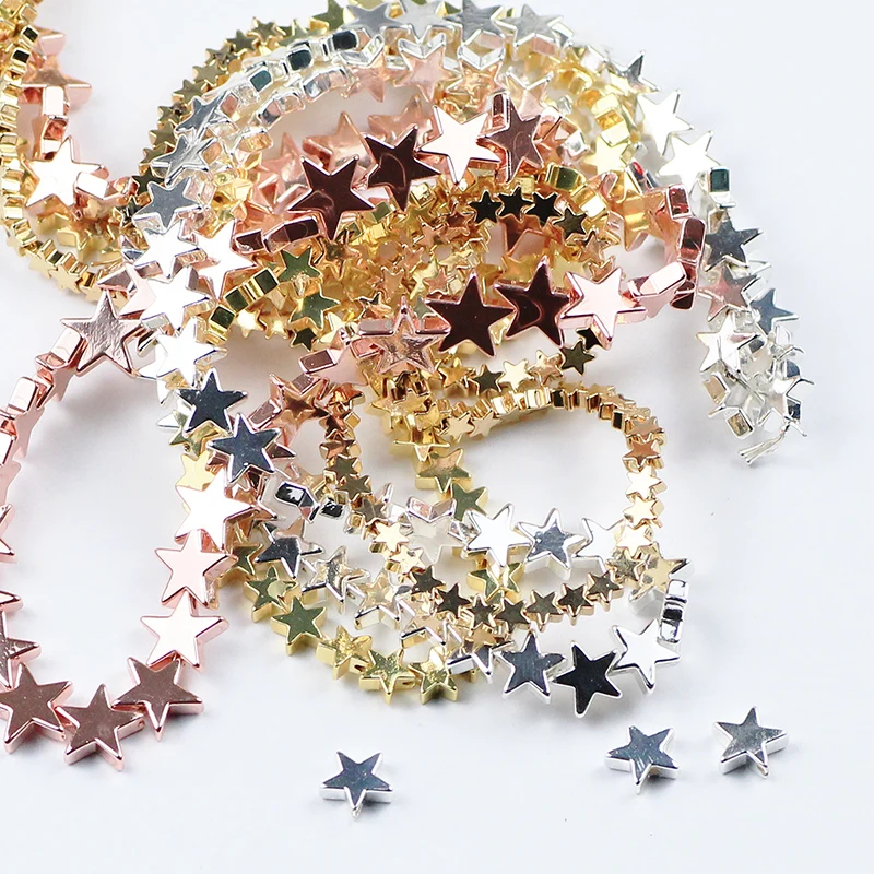 BTFBES Pentagram Star Shaped Hematite Natural Stone Gold Color Plated Loose Spacer Beads For Jewelry Making DIY Bracelet 4/6/8mm