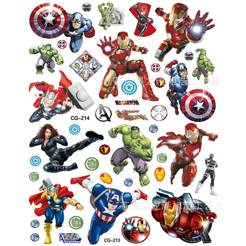 Original Marvel Hero Tattoo Stickers Disney Spider-Man Iron Man The Avengers Sticker Cartoon Kids Girls Birthday Gifts