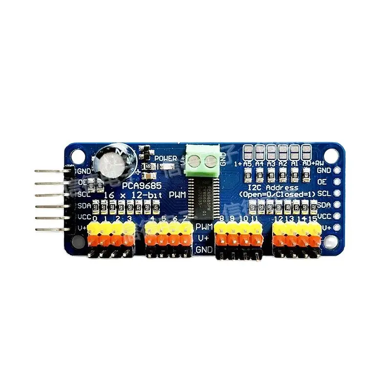 Placa de controlador de engranaje de dirección Servo PWM de 16 canales, controlador de robot, módulo de controlador de interfaz IIC PCA9685