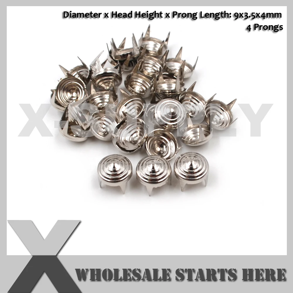 

9mm Tail Cone Nailhead Prong Rivet Studs With 4 Prongs for Leather Jacket,Belt,Shoe,DIY Dog Collars