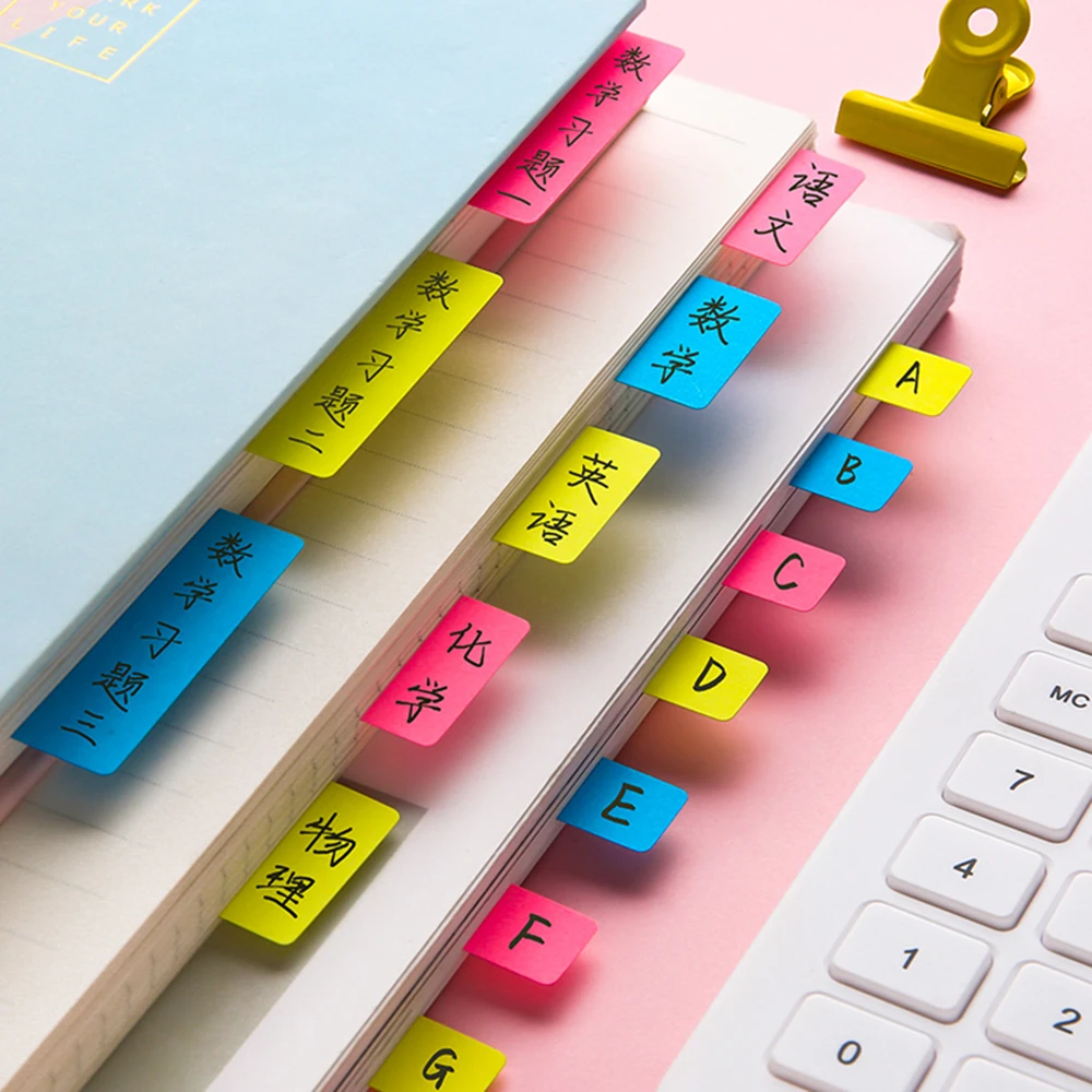 Etiqueta de índice, pegatinas de papel para notas, marcapáginas, clasificación de categoría, etiquetas de paginación de citas, N veces pegajosas