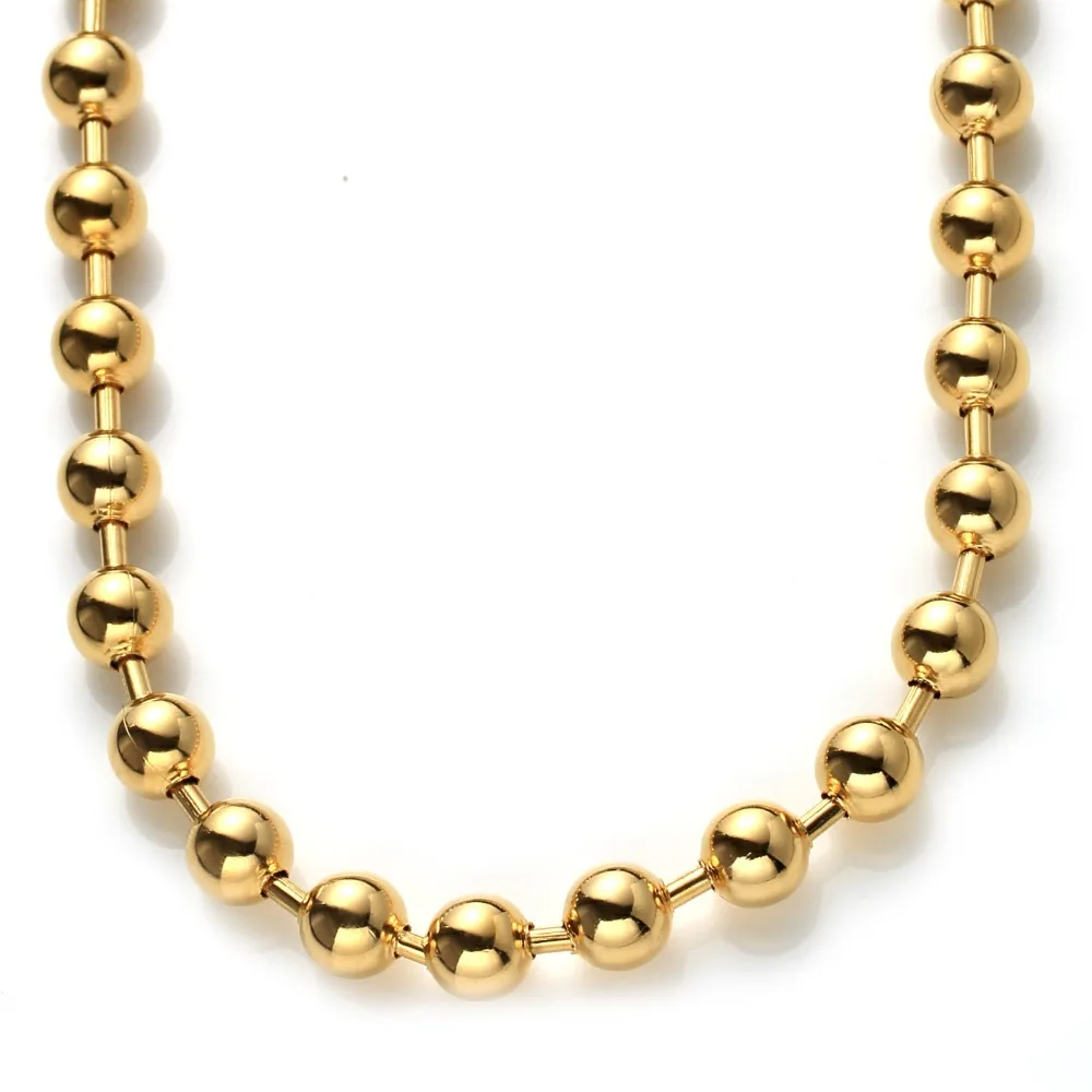 Custom Size 7-40inch 8mm/10mm/12mm Cool Gold Color 316L Stainless Steel Ball Link Chain Necklace Party Gift for Women Men