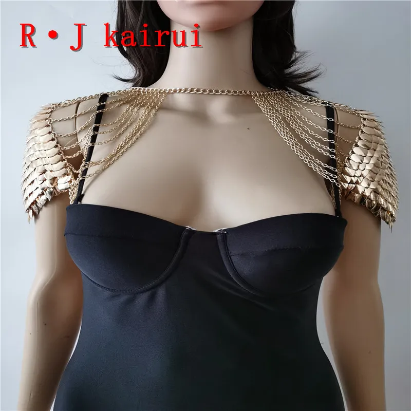 New Fashion RJFS20 Mermaid Fish Scales Shoulder Chains Layers Scale Chainmail Gold Colour Dragon Scale Shoulder Jewelry 2 Colors