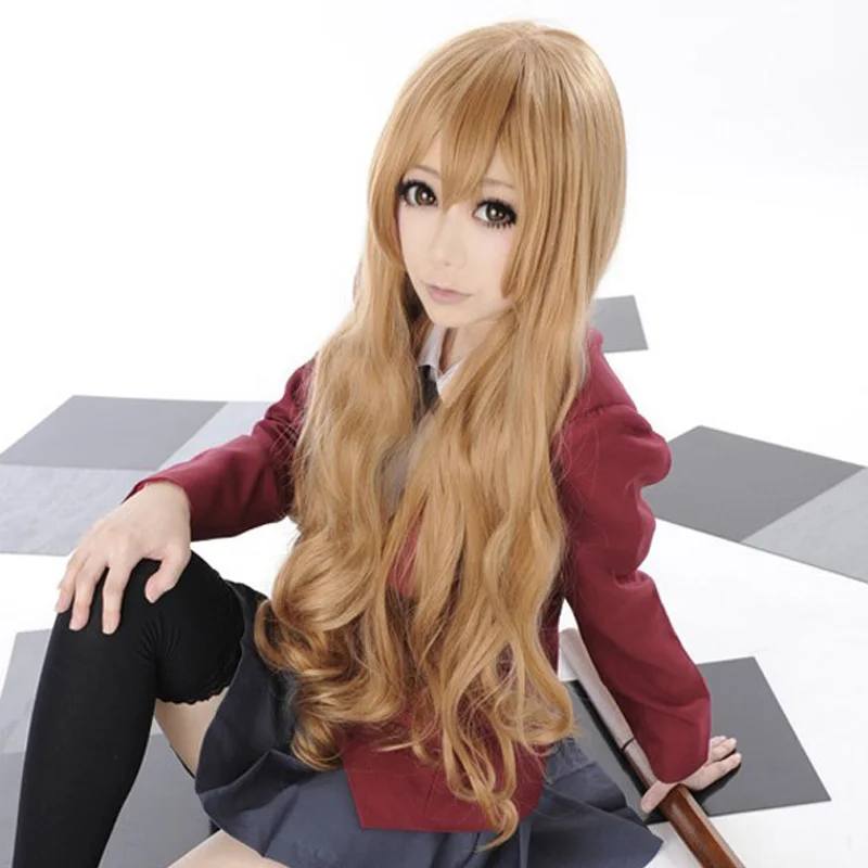 

TIGER DRAGON Toradora! Aisaka Taiga 80cm Long Linen Brown Wavy Heat Resistant Cosplay Wig + Wig Cap