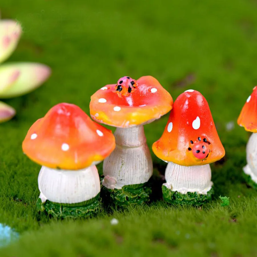 20pcs Artificial Resin Ladybugs MushroomFor Moss Terrarium Home Desktop Decor/Crafts/Bonsai/Doll House/Miniature/Cake Decor