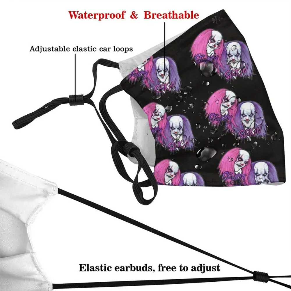 Masque de Clown réutilisable avec filtre imprimé, lavable, en tissu, violet et rose