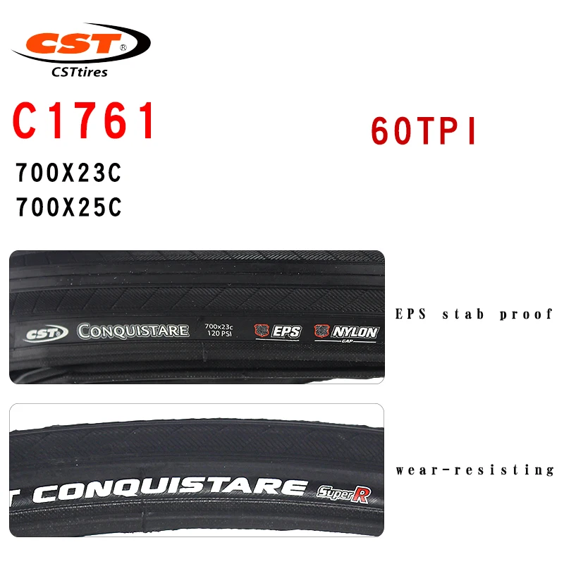 CST CONQUISTARE road bike tire C1761 bike parts 700C Folding stab proof tyre 700*23C 25C 60TPI wear resistant bicycle tires