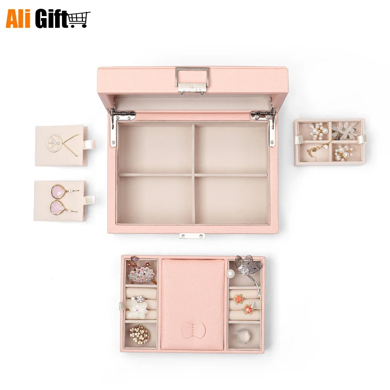 Jewelry Collection Box Princess European Korean Jewelry Box Wood with Lock Necklace Earring Box Birthday Present Dressing Case