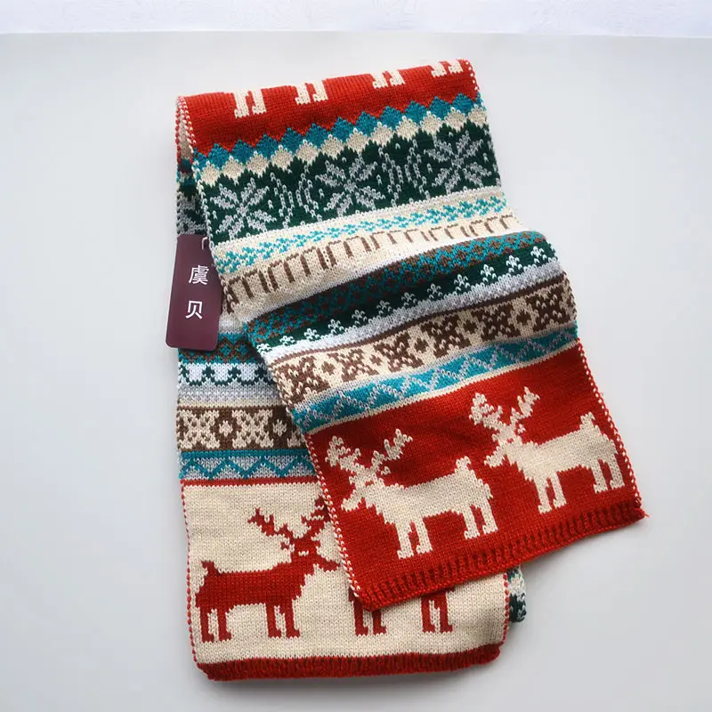 Cute lovely deer green winter children baby scarf boys and girls thick warm knit double sides scarves christmas gifts for kids