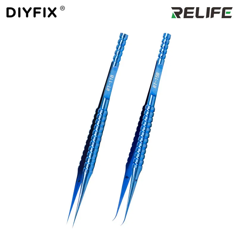 Relief RT-11B/15B Titanium Alloy Tweezers Mobile Phone Repair Flying Line Tweezers Lengthened Hardened 0.15mm Fine-tipped Tool