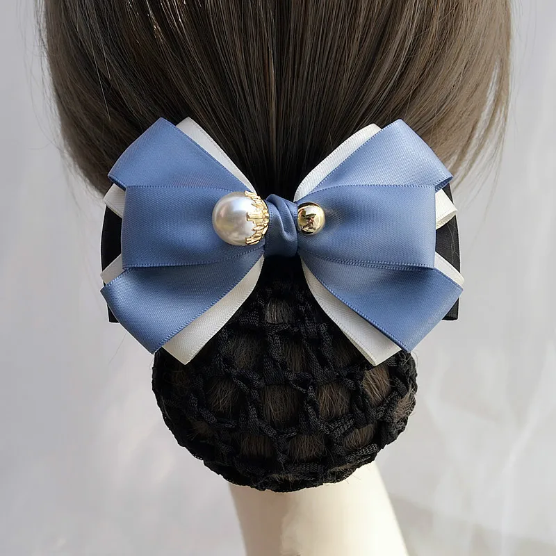 New Arrival Handmade Ribbon Bow Hair Pins for Women Fabric Pearl Bun Hair Clips Cover Snood Net Satin Hair Jewelry Accessories