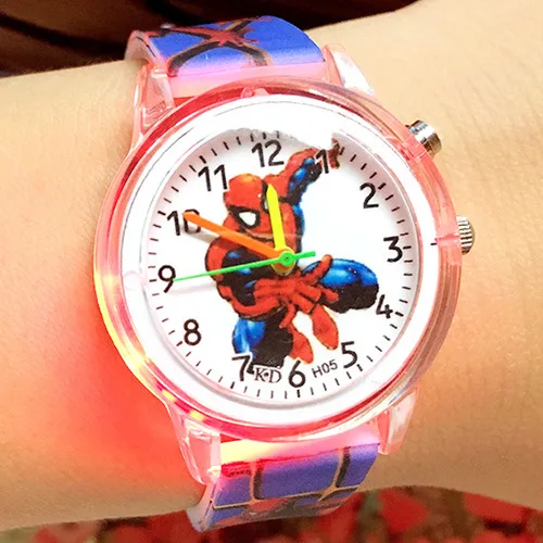 Venda disney homem aranha relógio criança relógio luminoso brilho relógio de couro relógio de quartzo menino menina presente criança reloj montre