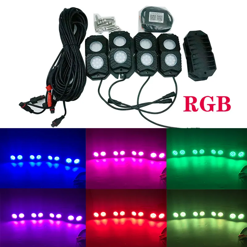 

4pcs Pods RGB LED Rock Light Kit Offroad Multi Color Bluetooth Control for Jeep Motorcycle ATV UTV Truck Pickup