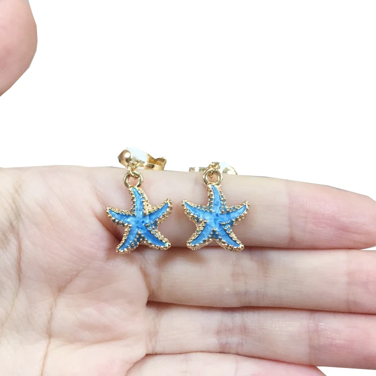 Child Blue Starfish Ear Clip Earrings Kids Cartoon Fashion No Piercing Ear Rings For Kids Gift Jewelry Korean Ear Clip Girls