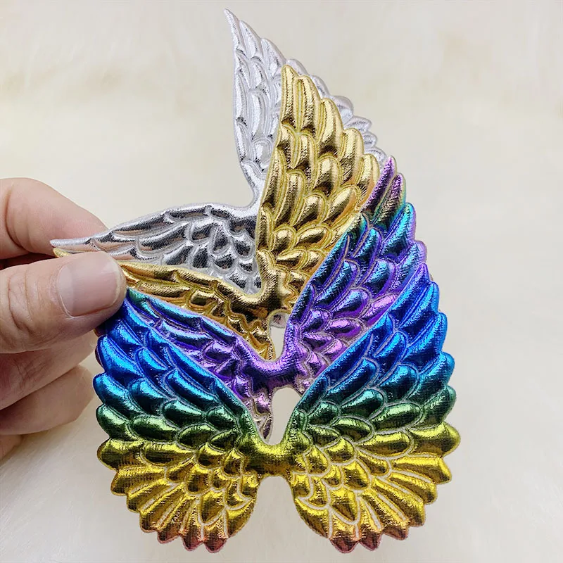 32Pcs/Lot 9*6.5CM Pu Shiny Angel Wing Padded Appliques For Bow Clip Accessories DIY Kid Patches