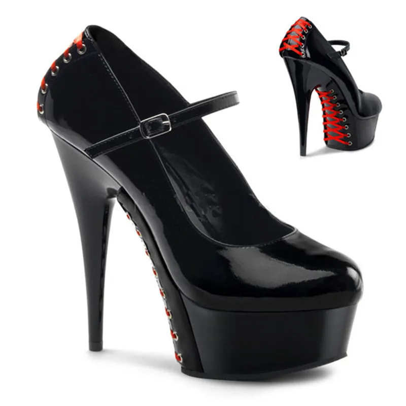 Fashionable plus-size women's shoes popular sexy suit women's shoes, 15cm high heels, cross strap decoration, 6in Pumps