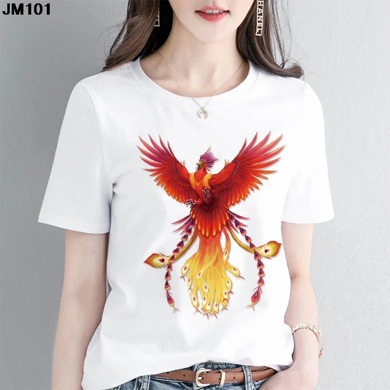 

Harajuku Phoenix and Dragon Printed T-Shirt for Women, Casual Tops, Streetwear Clothing, Ulzzang Harajuku Fashion, New, 2021