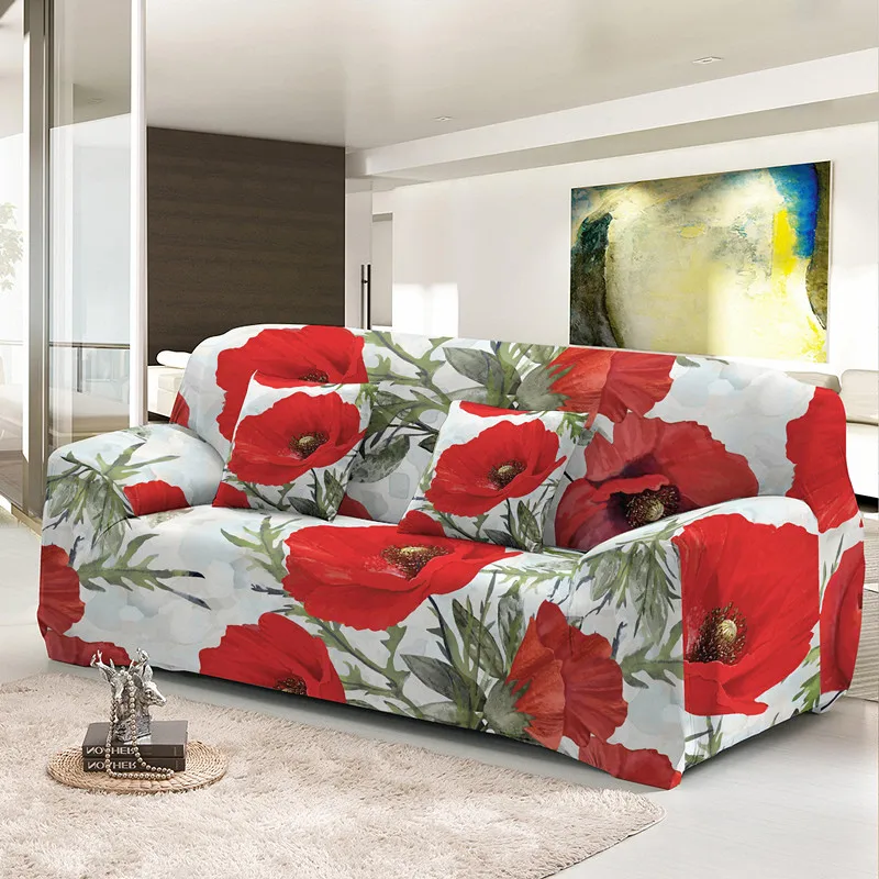 Red Poppy Flowers Dust Proof Elastic Sofa Covers For Living Room Washable Couch Cover 1/2/3/4 Seater All-cover Slipcovers