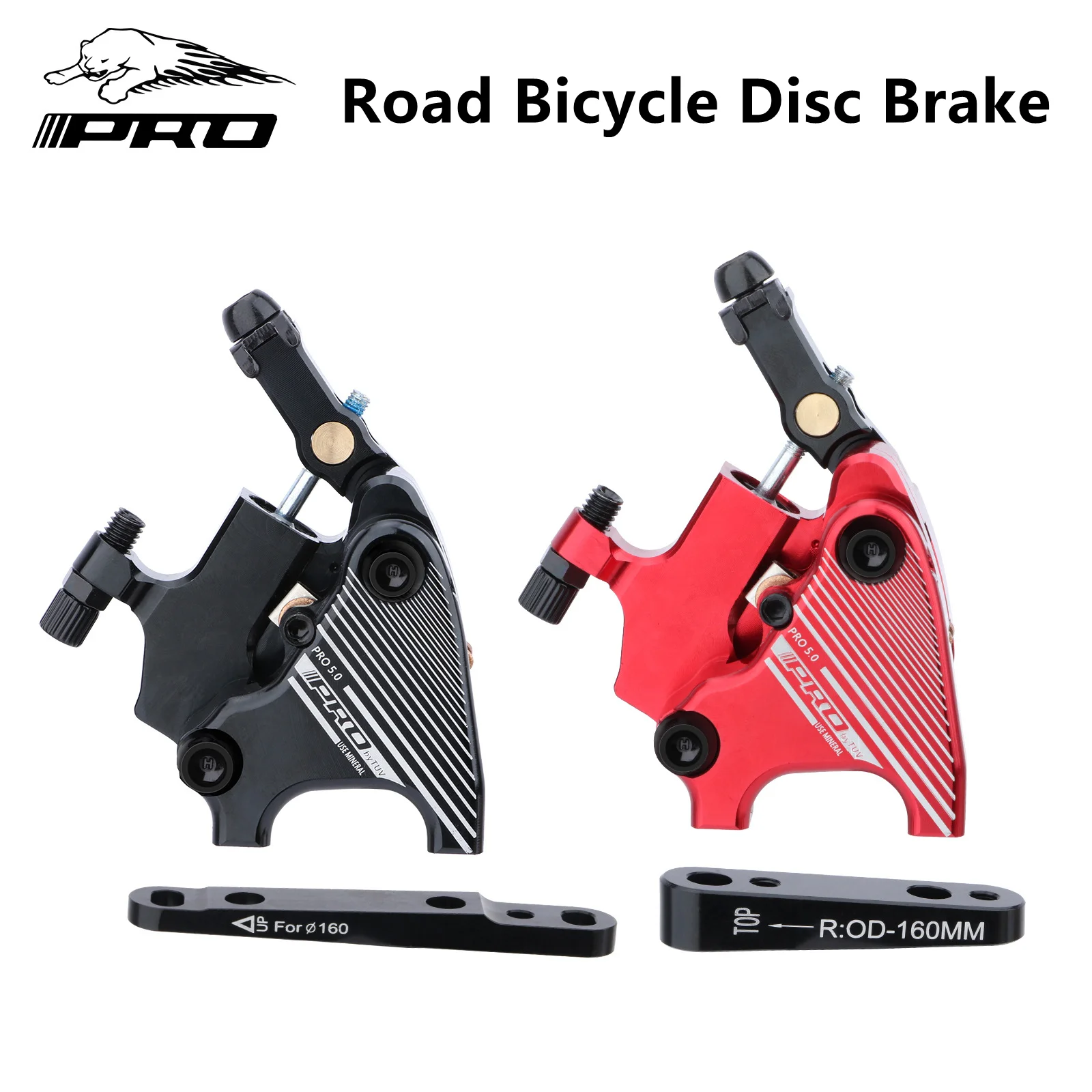 IIIPRO Road Bike Hydraulic Disc Brake Flat-mounted Road Clamp Bilateral Brake Compatible With 140/160 Disc Bicycle Accessories