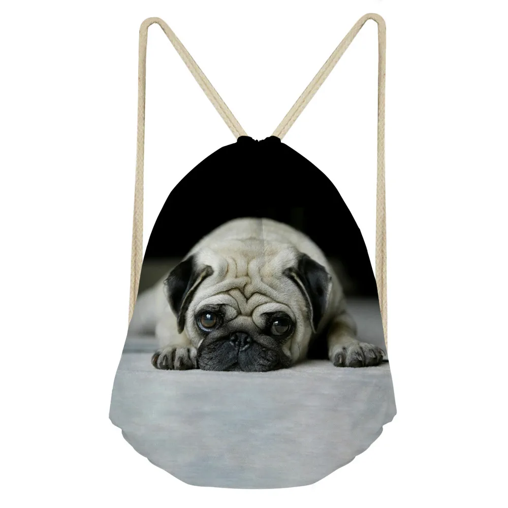 Preguiçoso pug cão padrão drawstring sacos adolescente meninas meninos ombro mochila fresco sacos de armazenamento de viagem mochila escolar