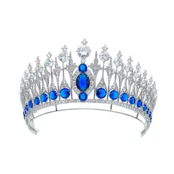 8cm Zirconia Dutch Sapphire Replica Crown for Wedding,Blue Crystal Queens Tiaras for Women HG010