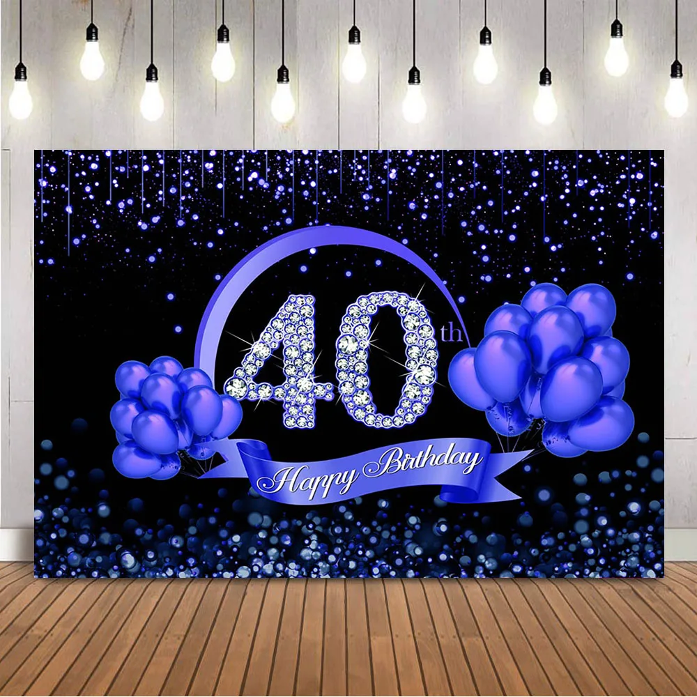 

40th Birthday Backdrop Purple Balloons for Women Girls Party Decoration Supplies Glitter Bokeh Dots Photocall forty Birthday