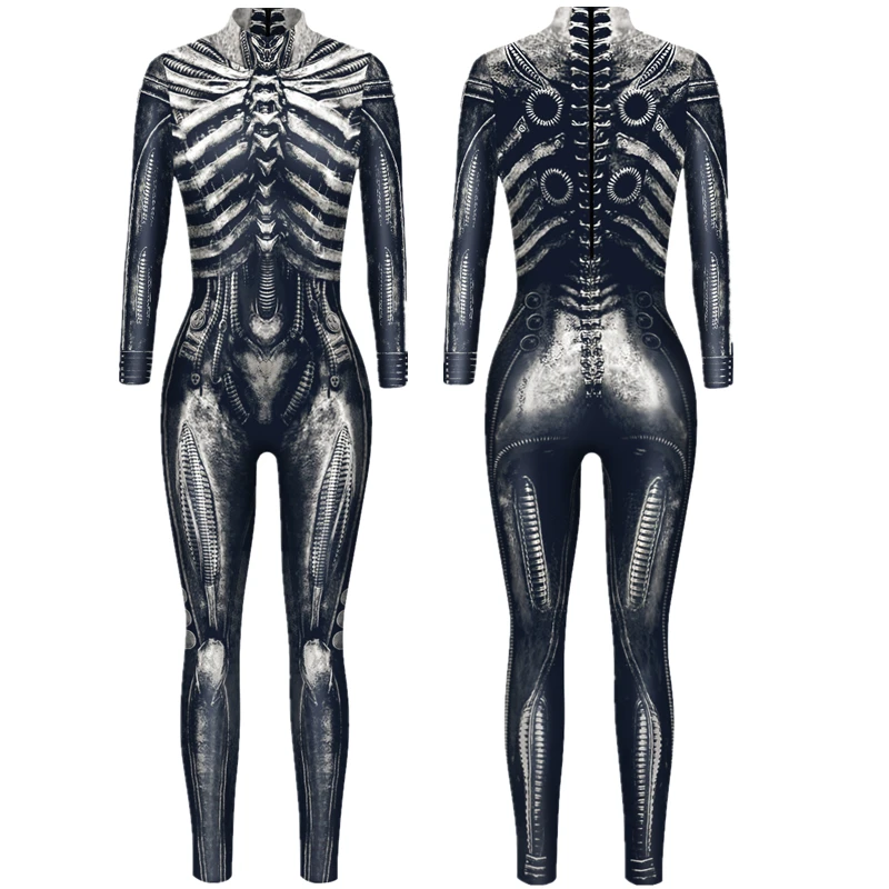 Robot Punk Skeleton Cyberpunk Steampunk Sexy Slim Jumpsuit Catsuit Cosplay Costumes Zentai Women Bodysuit Fancy Dress Halloween