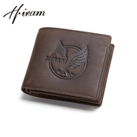 Vintage Hiram crazy horse leather mini wallet men short rfid card holder wallet for men small male coin purses  carteiras