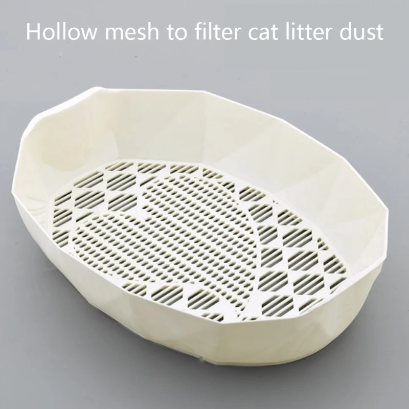 Pet Cat Kitty Open Top Litter Box with Shield and Scoop Semi-closed Anti Litter Splashes Detachable Design Easy to Clean