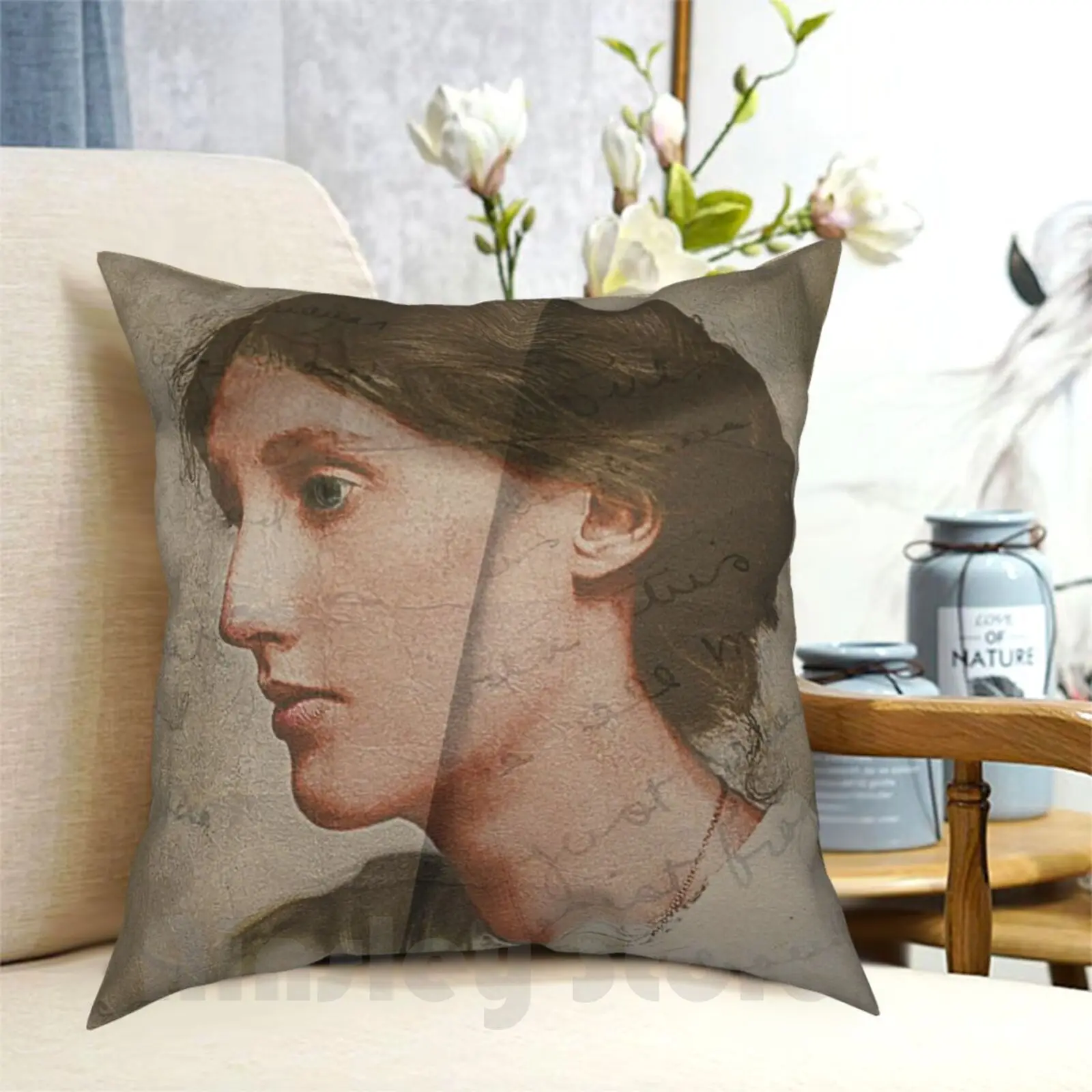 Virginia Woolf-Texture Pillow Case Printed Home Soft DIY Pillow cover Virginia Woolf Literature Author Vintage Colorized