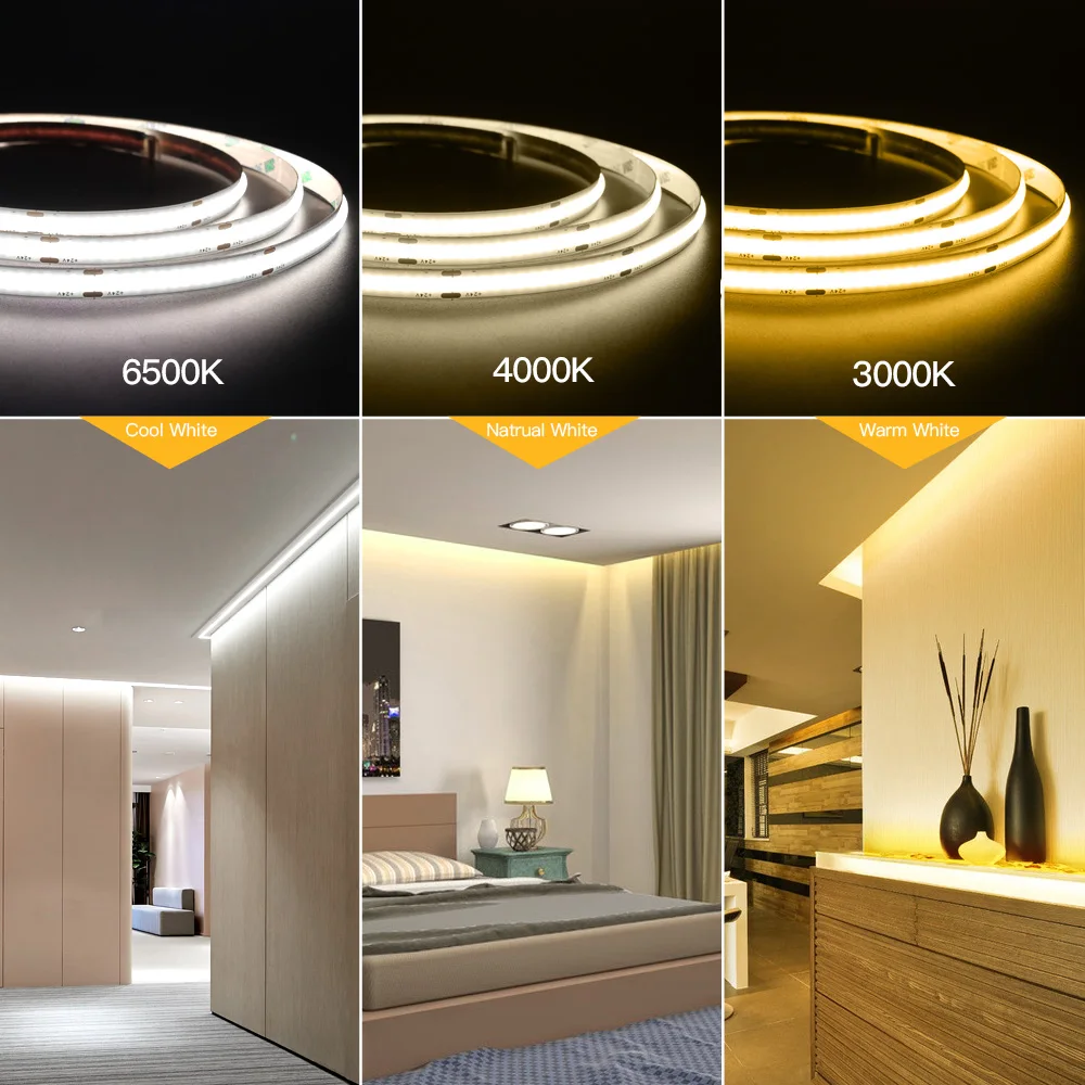 2000K~13000K COB LED Strip High Density Special Color Temperature White Tape Lights Dimmable Factory Direct Wholesale