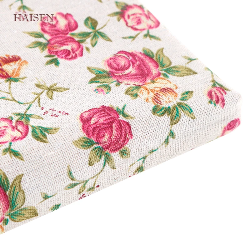 HAISEN Rose Series Dicetak Kain Katun Linen Kain untuk Quilting Menjahit DIY Sofa Tabel Cushion Kain Penutup Mebel Tirai