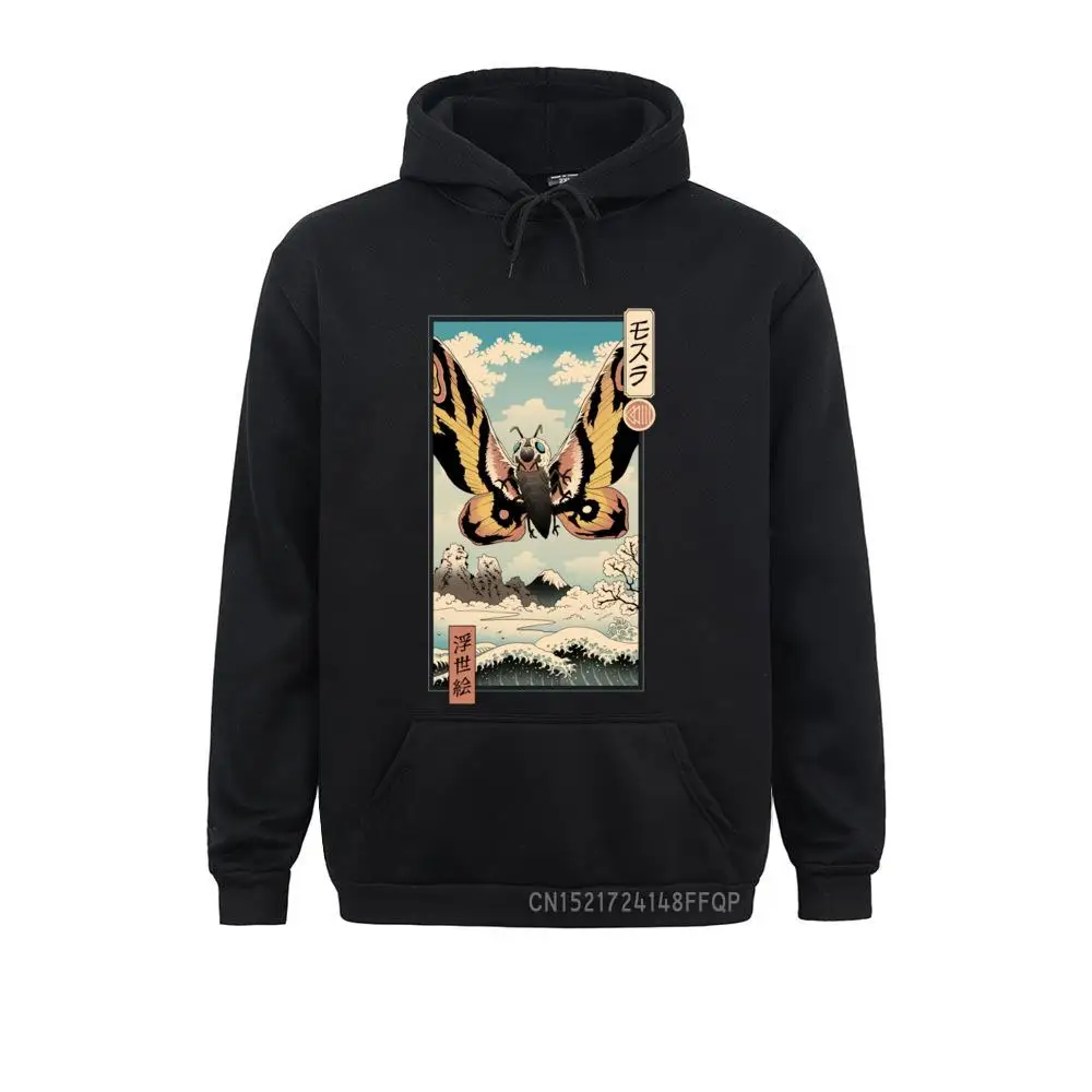 Cozy Irradiated Kaiju Ukiyo-E Design Men Sweatshirt Anime Butterfly Printed Graphic Hoodie Hipster Pocket Funny