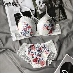 Bras Set Women's Large Size Fat Catties Beautiful Back Sexy Lace Big Chest Soft Gathered Push Up Ladies Lingerie Set