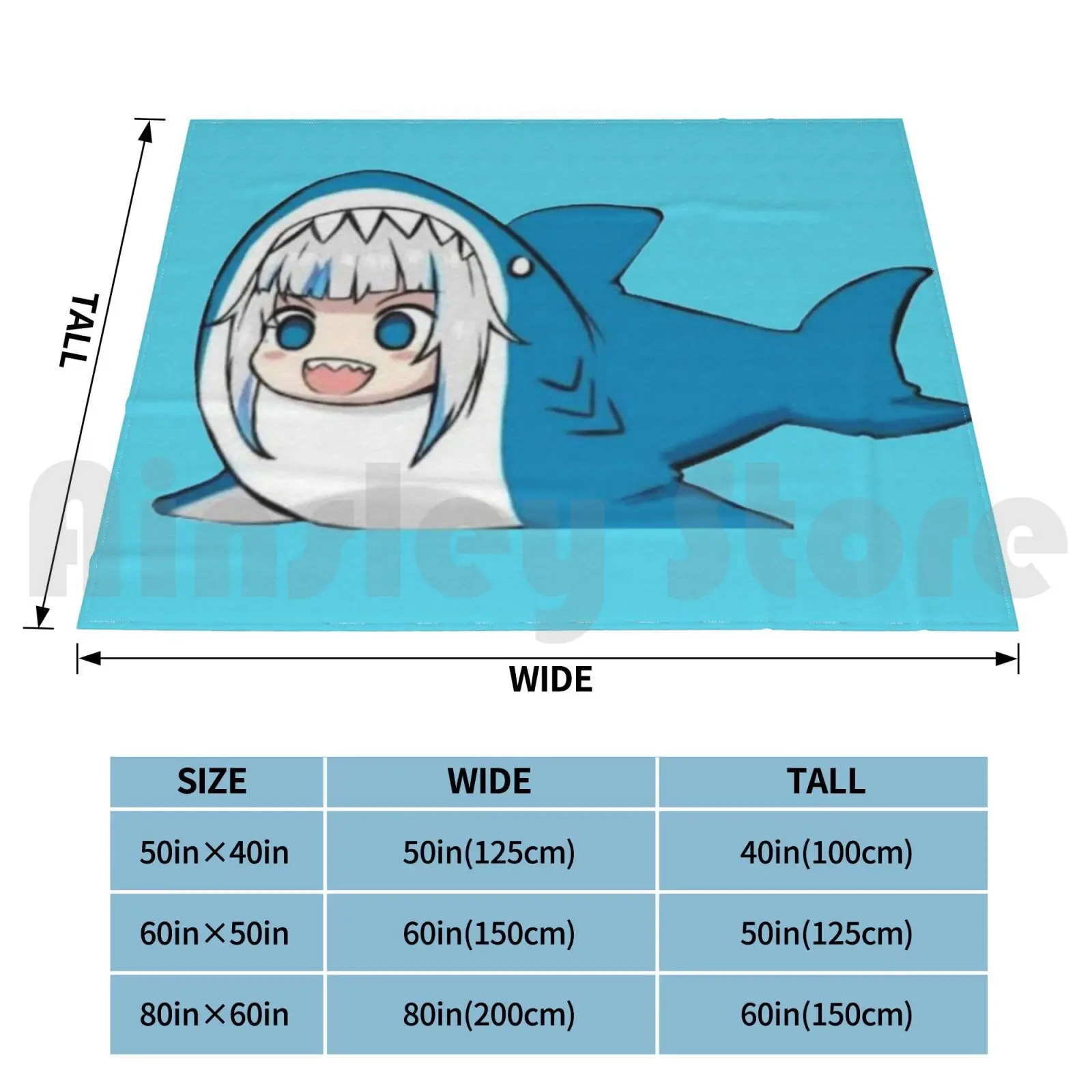 Gawr Gura Cute Shark Pattern Blanket Fashion Custom Hololive Vtuber Gawr Gura Virtual Youtuber Anime Hololive