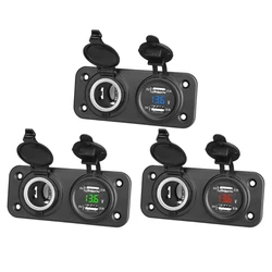 Dual USB Voltmeter Charger Car Vans- Motorcycle Boat Cigarette Lighter Power Adapter Port Outlet Socket Panel 12V-24V