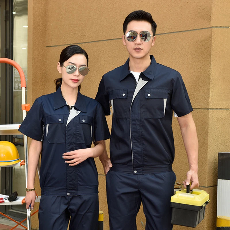 

Summer Workshop Factory Work Clothing Men Women Short Sleeve Work Uniforms Suit Auto Repair Mechanic Electric Durable Coveralls