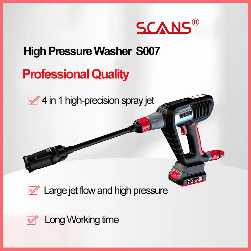 SCANS S009 Car Washer High Pressure Cleaner Self-priming Household Portable Rechargeable Washing Artifact Lithium Battery